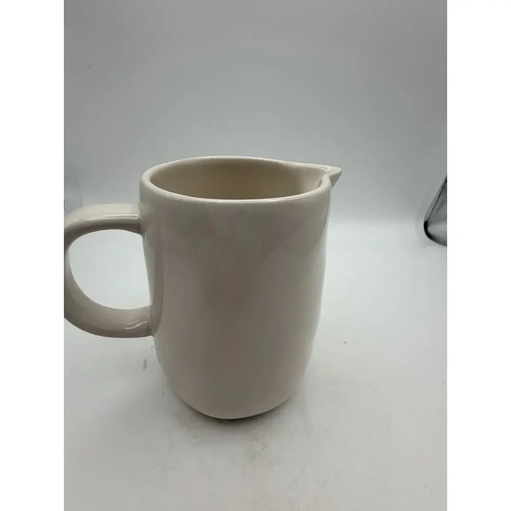 Rae Dunn White Ceramic Syrup Pitcher with Handle Glossy Solid Finish